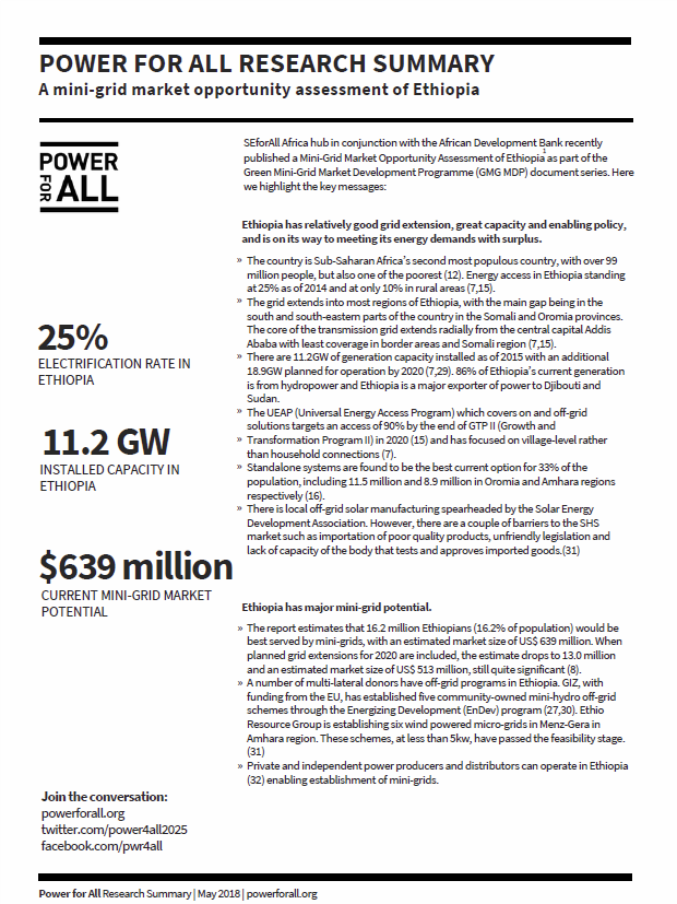 SEforAll Africa hub in conjunction with the African Development Bank assess mini-grid market opportunity in Ethiopia.